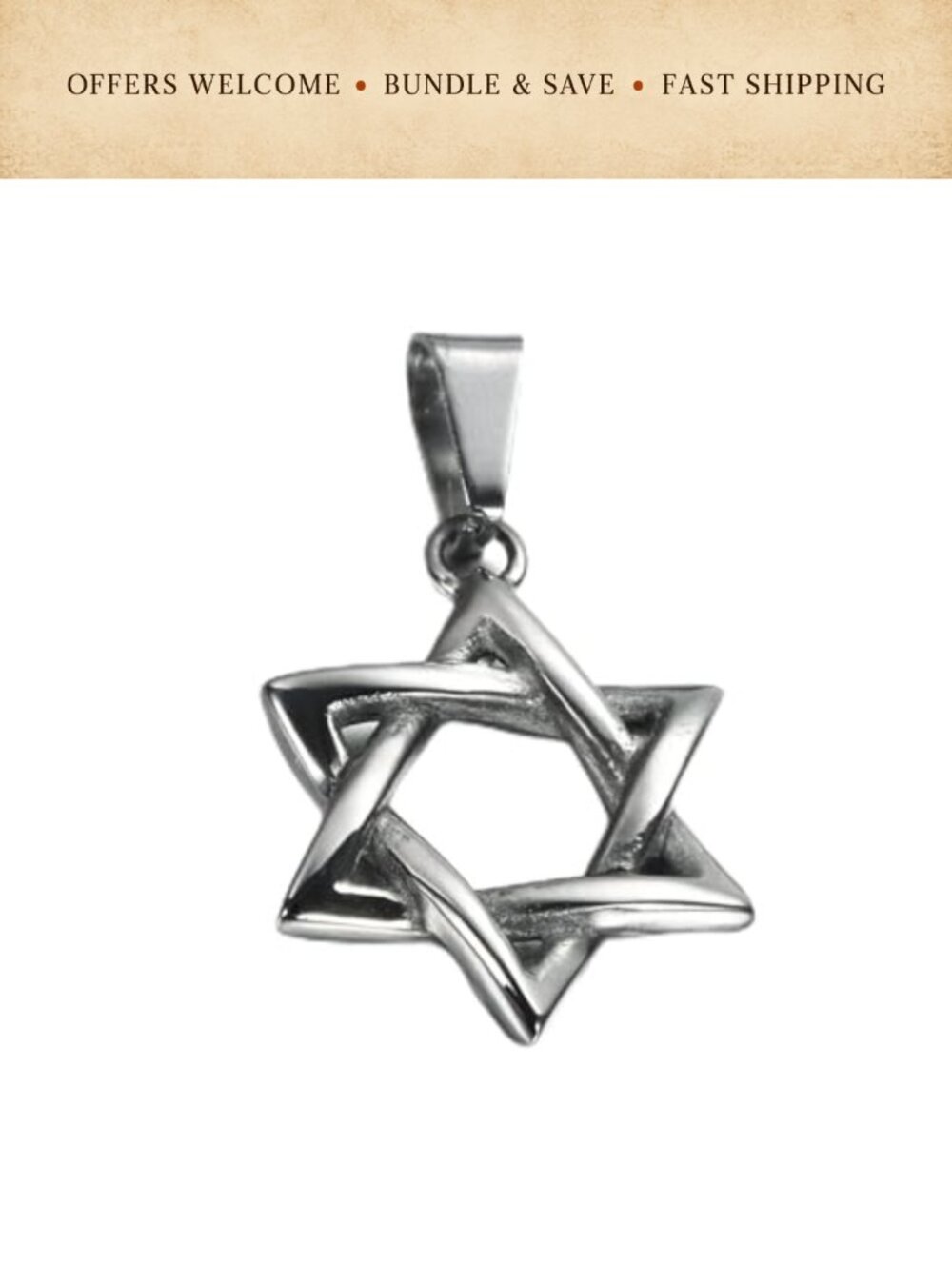 Stainless Steel Star of David Pendant Necklace Polished 3mm Link Chain